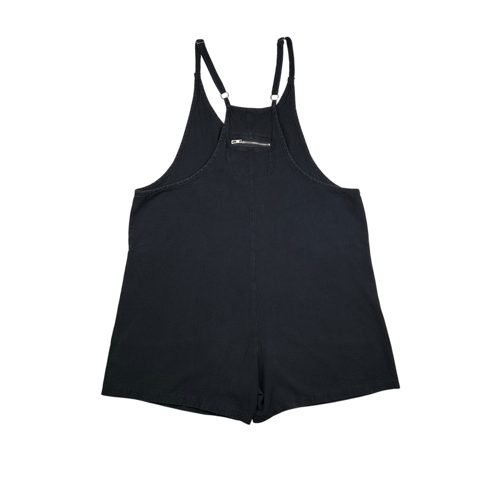 Black Bib Short Overalls Textured Woven Adjustable Straps‎ Front Pockets Size S